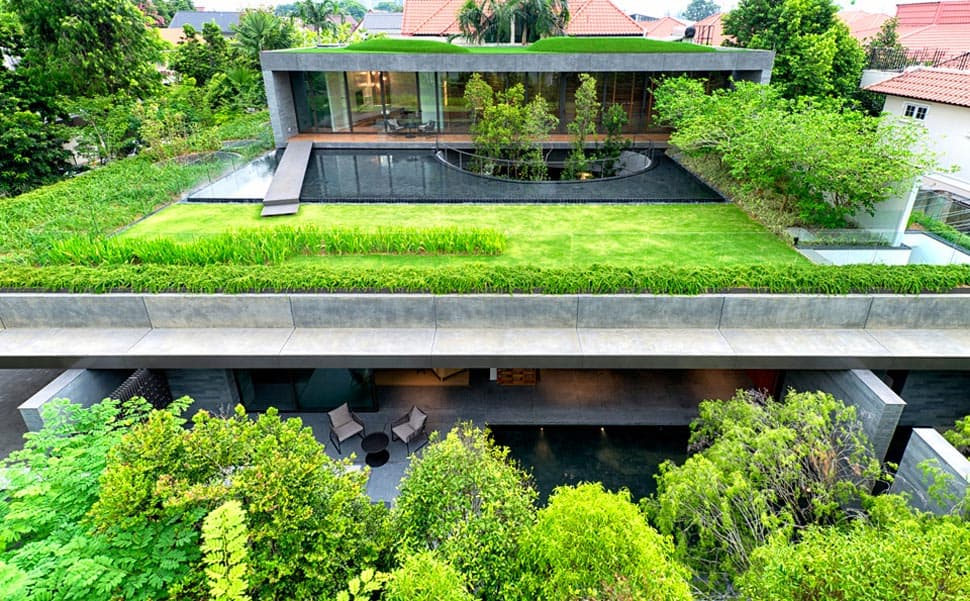 طراحی نمای ساختمان ی دارای باغچه